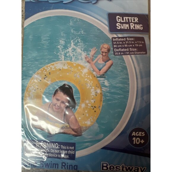 Bestway H2O‎ Go!  Yellow  Gold Glitter Swim Ring Pool Float Floaty 31.5” New - Picture 2 of 3